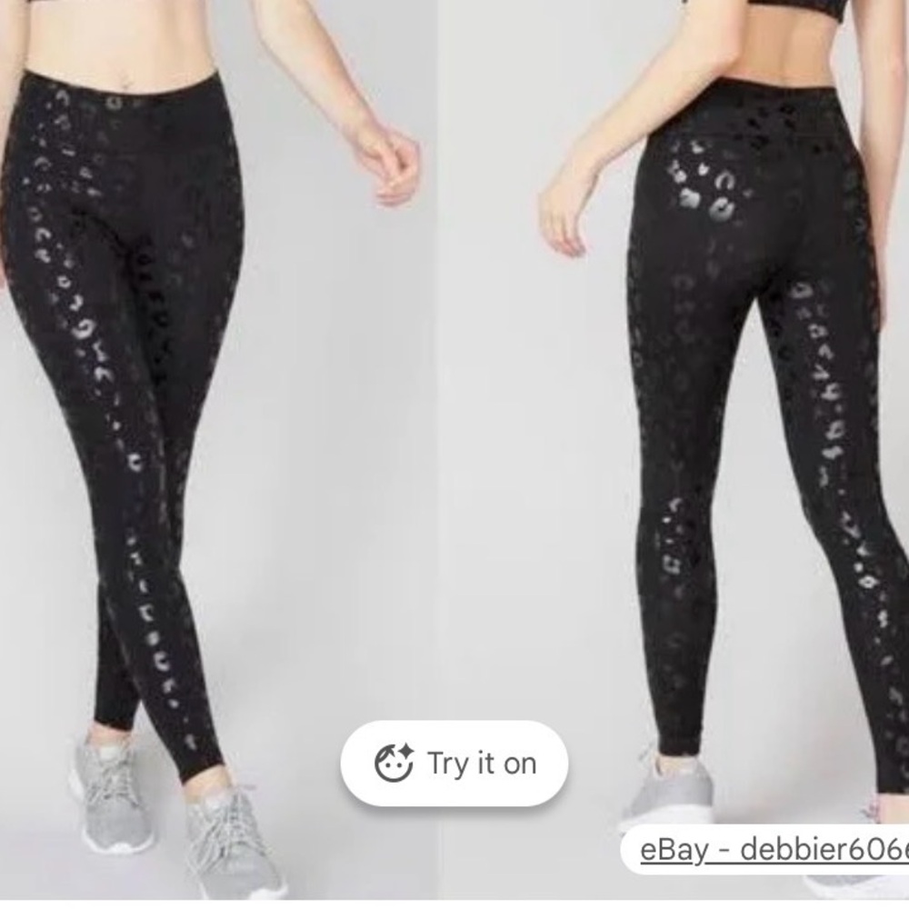 Terez Foil Printed Cheetah Leggings NYC Black Med Like New!